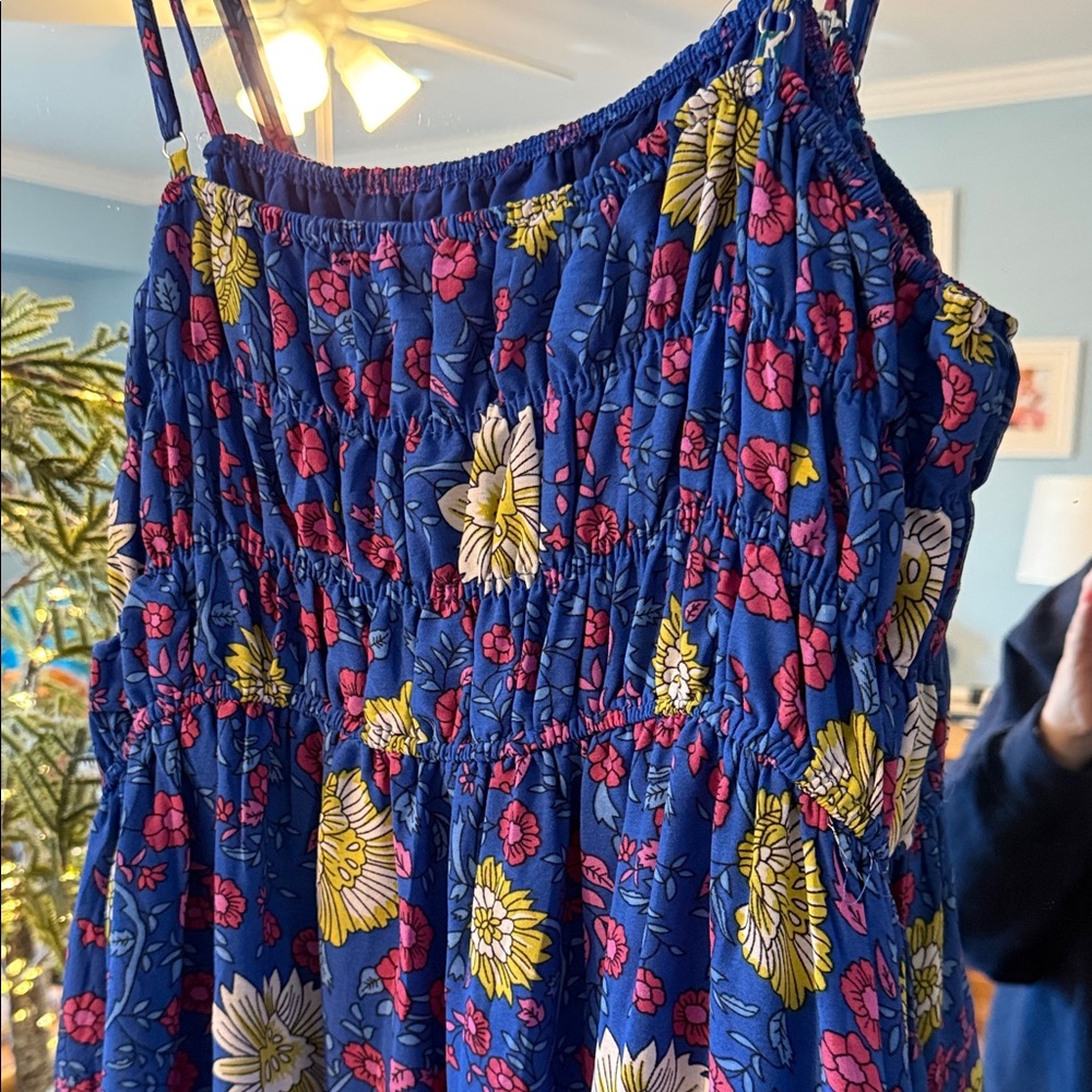 Blue Floral Maxi Dress with Yellow Border - Picture 5 of 6